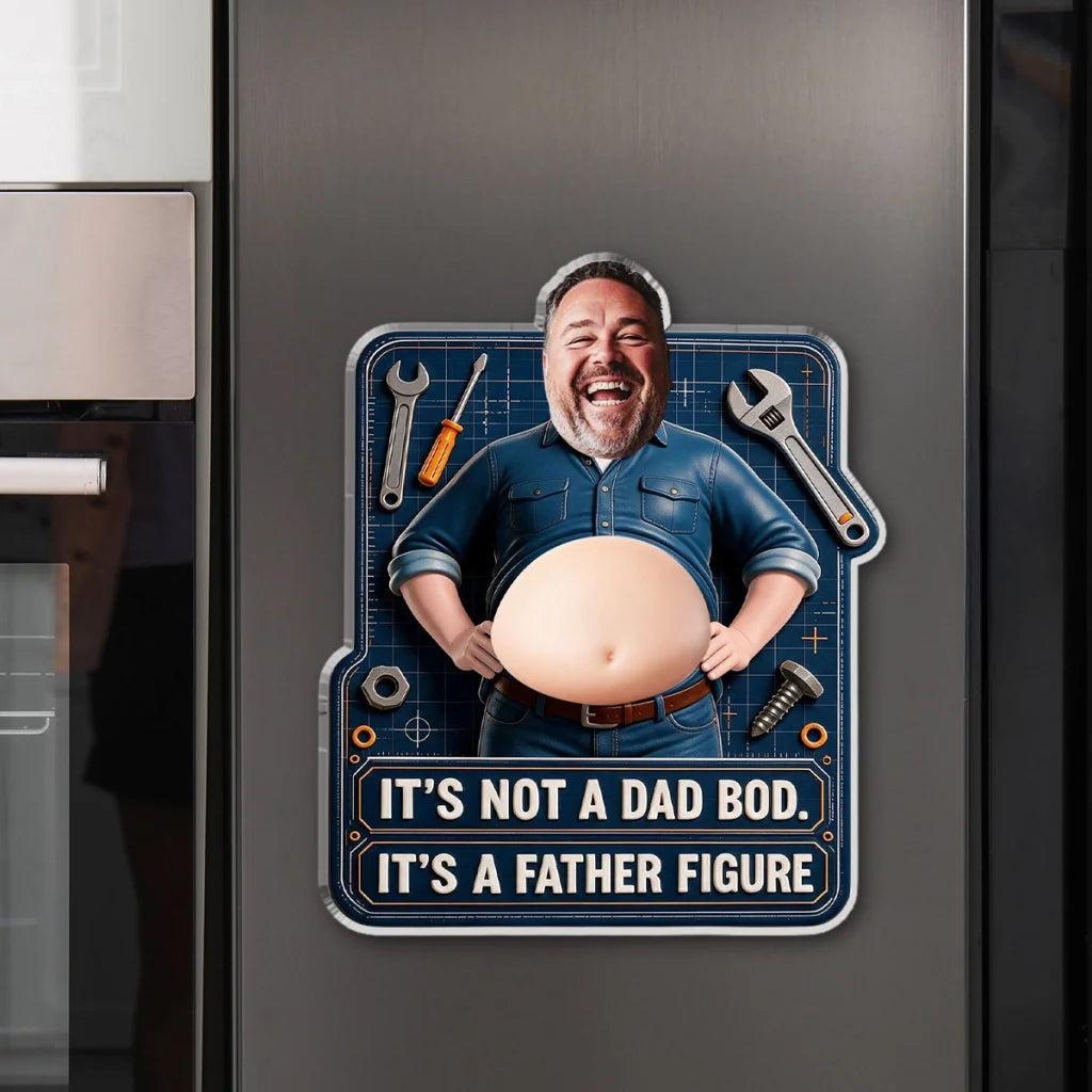 Father Figure Silicone Belly Acrylic Magnet, Personalized Dad Humor with Workshop Tools, Creative Gift for Dad