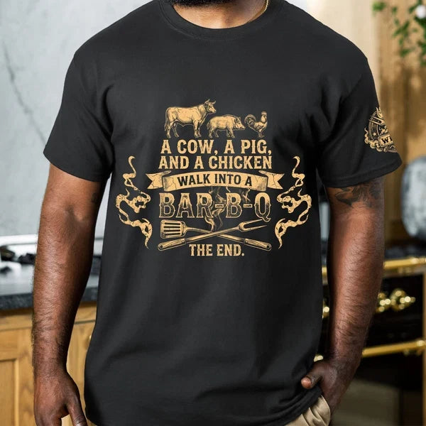 Personalized Dual Print Classic Tee, Vintage Bar-B-Q Joke for Outdoor Cookouts, Unique Gift for Dad