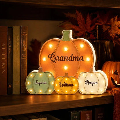 Personalized Grandma Acrylic Light Box with Little Pumpkins, Heartwarming Creative Gift for Family