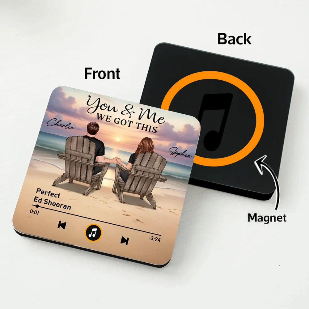 Acrylic Music Magnet, You & Me Beach Sunset Couple Back View, Custom Favorite Song Display, Unique Gift for Couples
