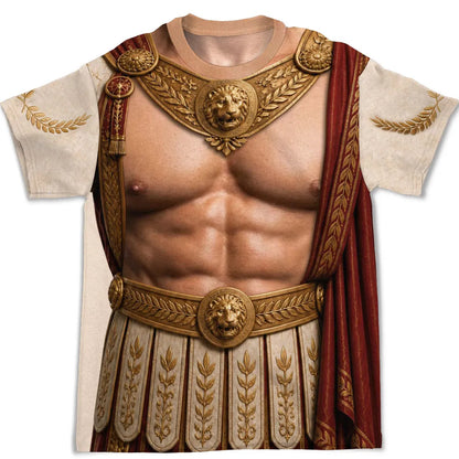 Roman Warrior Printed Classic Tee, Personalized Heroic Armor Art, Creative Gift for History Fans