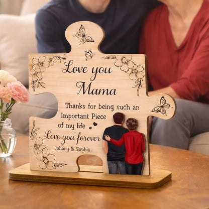 2-Layer Wooden Plaque Puzzle Piece Gift for Mom, Love You Mama Design, Warm Floral Butterfly Decor, Unique Thank You Gift