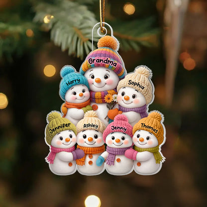 Christmas Snowman Family Ornament with Knit Accents, Perfect Gift