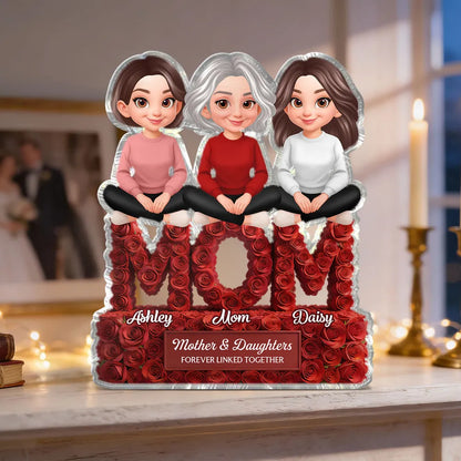 Shaped Acrylic Block Plaque for Mom, Personalized Mother and Kids Love Memory Decor with Rose MOM Design, Thoughtful Gift