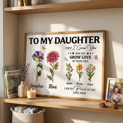 To My Daughter Poster with Floral Illustration and Loving Message, Personalized Wall Decor, Unique Gift for Daughter