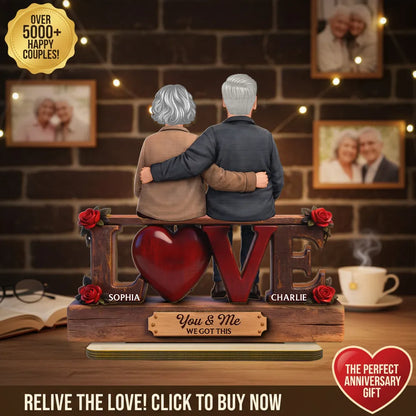 Personalized 2-Layer Wooden Plaque LOVE Couple Hugging Back View, Heartwarming Living Room Display, Unique Gift For Him & Her