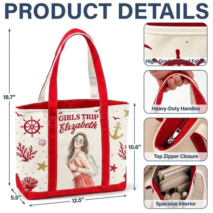 Personalized Oxford Cloth Tote Bag, Custom Watercolor Sunhat Traveler, Unique Cruise Gift for Women