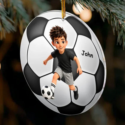 Personalized Acrylic Ornament, Cartoon Athlete in Action on a Glowing Christmas Tree, Unique Gift for Sports Fans