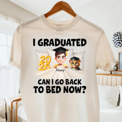 Funny Class of 2026 Graduation Classic Tee - Personalized Name Cartoon In Bed Design - Unique Gift For Grad
