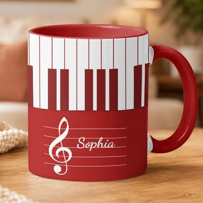 Personalized Two-Tone Mug with Piano Keys and Treble Clef, Unique Gift for Pianists and Music Lovers