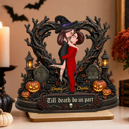 Personalized 2-Layer Wooden Plaque, Kissing Witch Couple Halloween Decor, Unique Gift for Couples