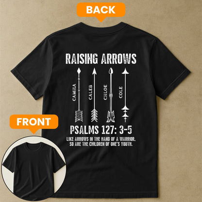 Personalized Raising Arrows Classic Tee, Bible Verse Back Print, Unique Christian Gift for Dad
