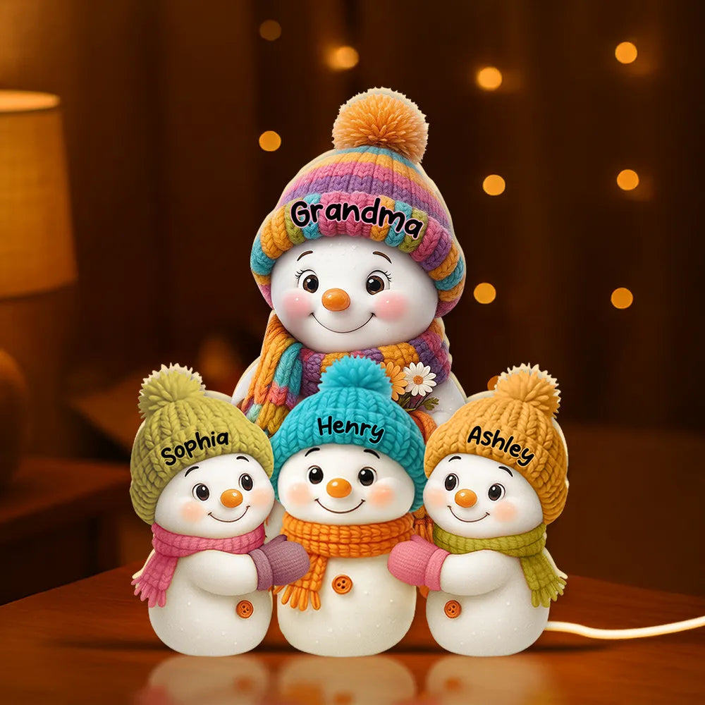 Shaped Acrylic Block Plaque Snowman Family – Cozy Winter Mantel Décor, heartwarming keepsake, perfect gift for Grandma