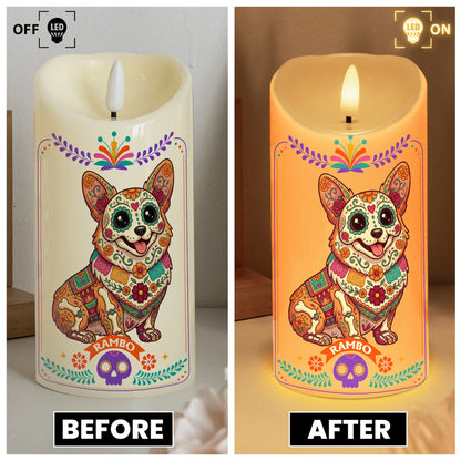 Custom Pet Memorial Flameless LED Candle, Mexican Folk Art Dog Decor and Creative Gift for Dog Lovers