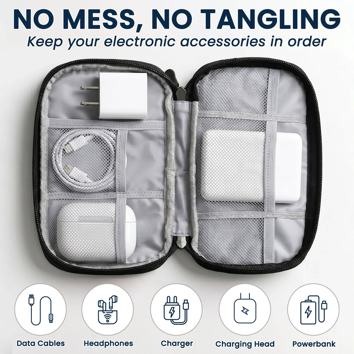 Personalized Oxford Cable Organizer, Funny Desk Charger Bag, Unique Gift for Tech Lover