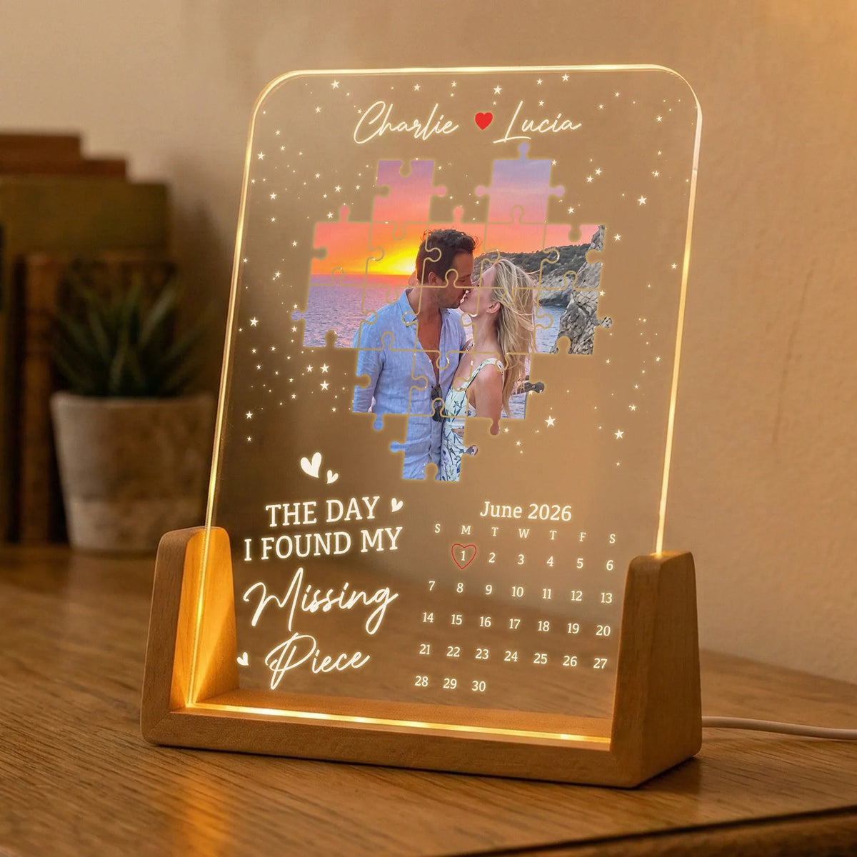 Custom LED Light Frame, Missing Piece Calendar Keepsake With Soft Glow, Creative Gift for Couple