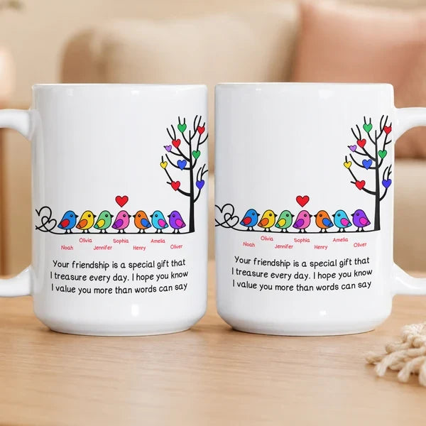 Your Friendship Is a Special Gift Personalized Mug, Heartwarming Bird Art, Creative Gift for a Friend