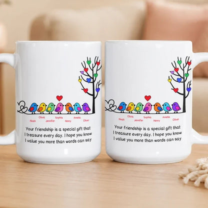 Your Friendship Is a Special Gift Personalized Mug, Heartwarming Bird Art, Creative Gift for a Friend