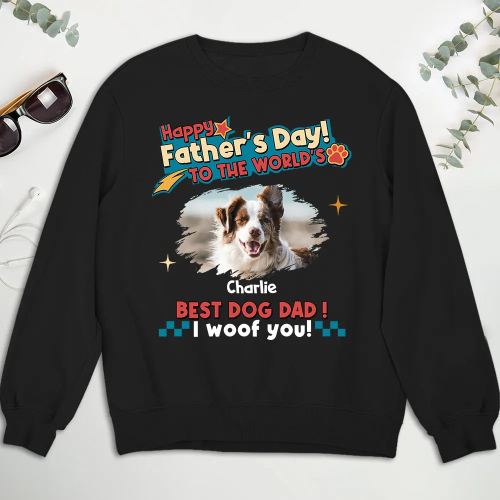 Classic Tee for Dog Dad, Custom Pet Photo Shirt with I Woof You, Creative Gift with Playful Colors