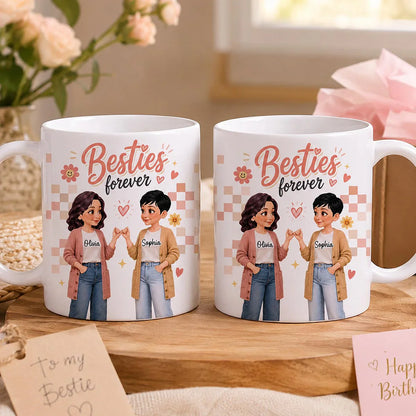 Personalized Ceramic Mug, Besties Forever Pinky Promise Design, Unique Gift for Your Closest Friend