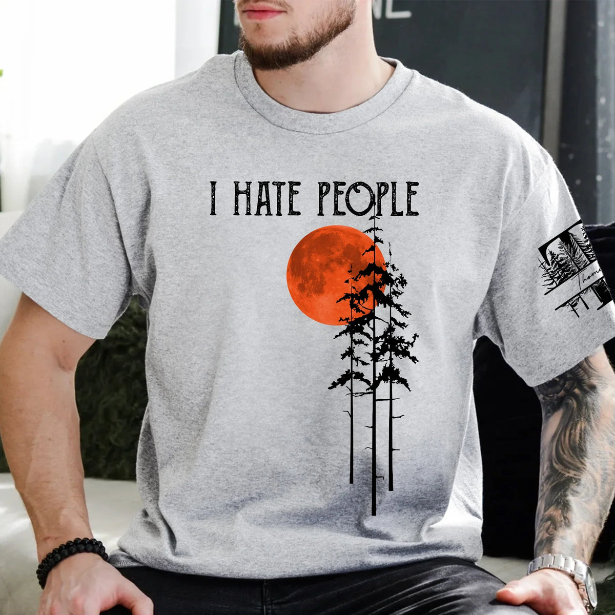 Personalized Dual Print Classic Tee, I Hate People Forest Moon Design, Unique Gift for Introvert Friend
