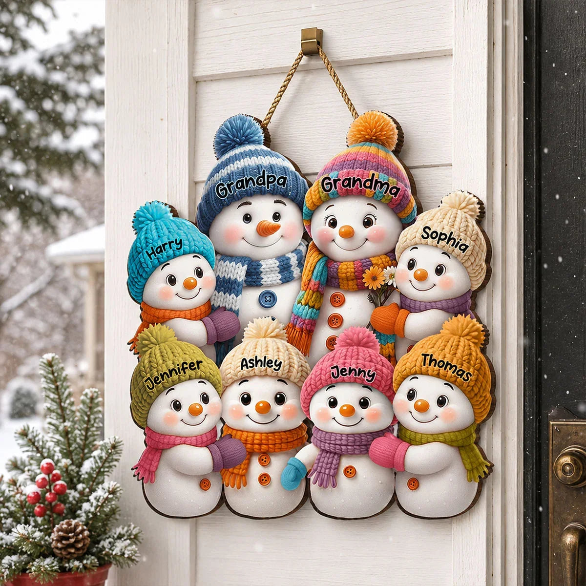 Personalized Wooden Sign, Heartwarming Snowman Grandparents and Grandkids Gathering, Creative Family Gift