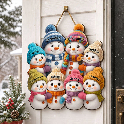 Personalized Wooden Sign, Heartwarming Snowman Grandparents and Grandkids Gathering, Creative Family Gift