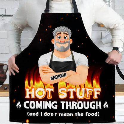 Custom Apron with Funny Hot Stuff Quote, Creative Gift for Dad's BBQ Nights & Kitchen Laughs