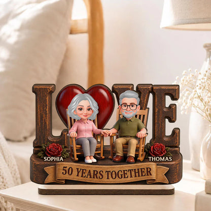 Personalized 2-Layer Wooden Plaque, Senior Couple Holding Hands, Unique Anniversary Gift