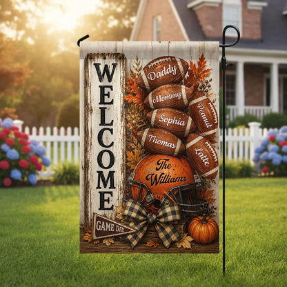 Football Family Garden Flag, Personalized Autumn Yard Decor Celebrating Team Spirit, Creative Gift for Mom & Dad