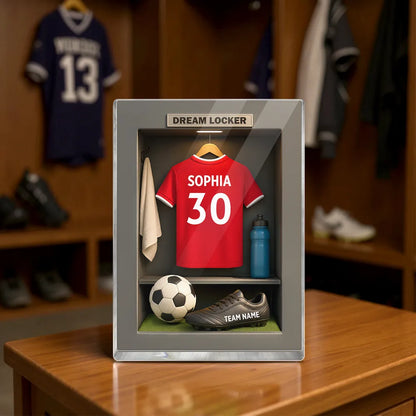 Rectangle Acrylic Block Plaque Personalized Dream Locker Soccer Jersey Scene, Sentimental Display Gift for Soccer Lovers and Families