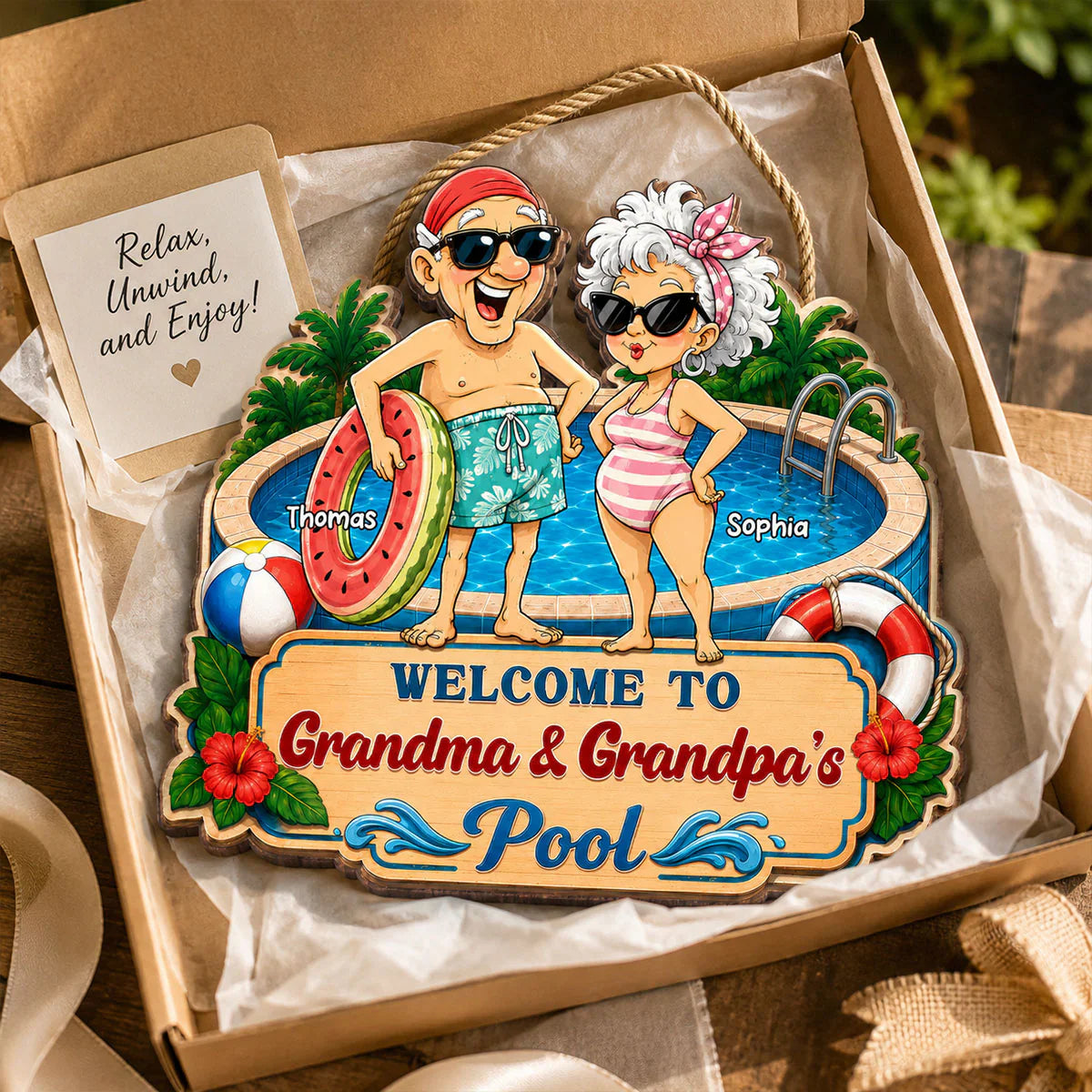Personalized Wooden Sign, Welcome to Grandma & Grandpa's Pool, Unique Poolside Gift