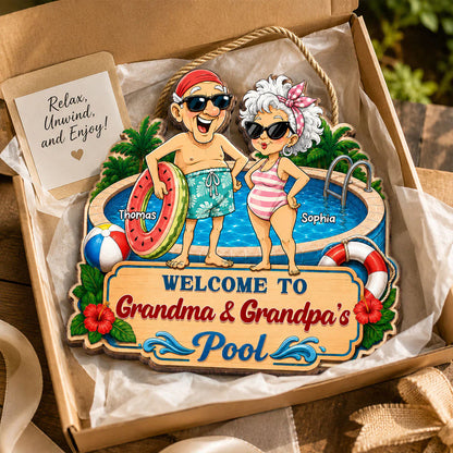Personalized Wooden Sign, Welcome to Grandma & Grandpa's Pool, Unique Poolside Gift