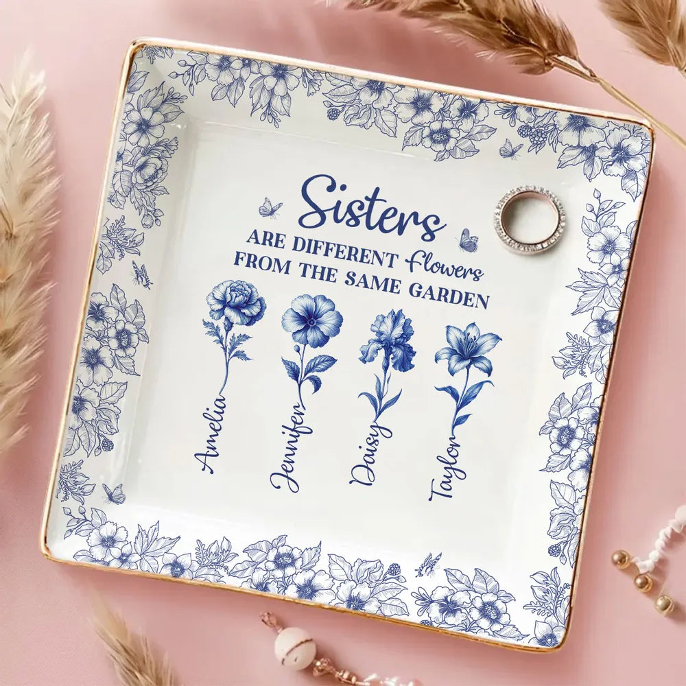 Personalized Sisters Jewelry Dish, Custom Floral Vanity Decor, Unique Gift for Sister, Sweet Daily Keepsake