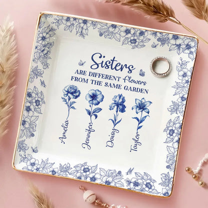 Personalized Sisters Jewelry Dish, Custom Floral Vanity Decor, Unique Gift for Sister, Sweet Daily Keepsake