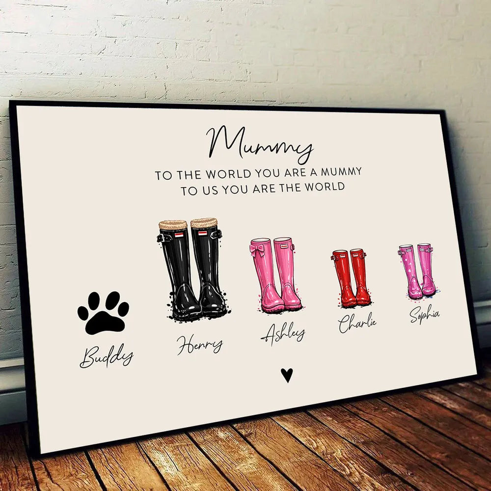 Personalized Family Rain Boots Poster, Custom Name Wall Art for Mom, Modern Keepsake Gift