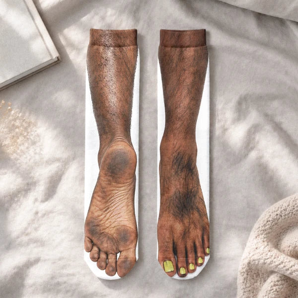 Funny Hairy Feet Crew Socks, Personalized Unique Gift for a Partner or Coworker, Cozy At-Home Laughs