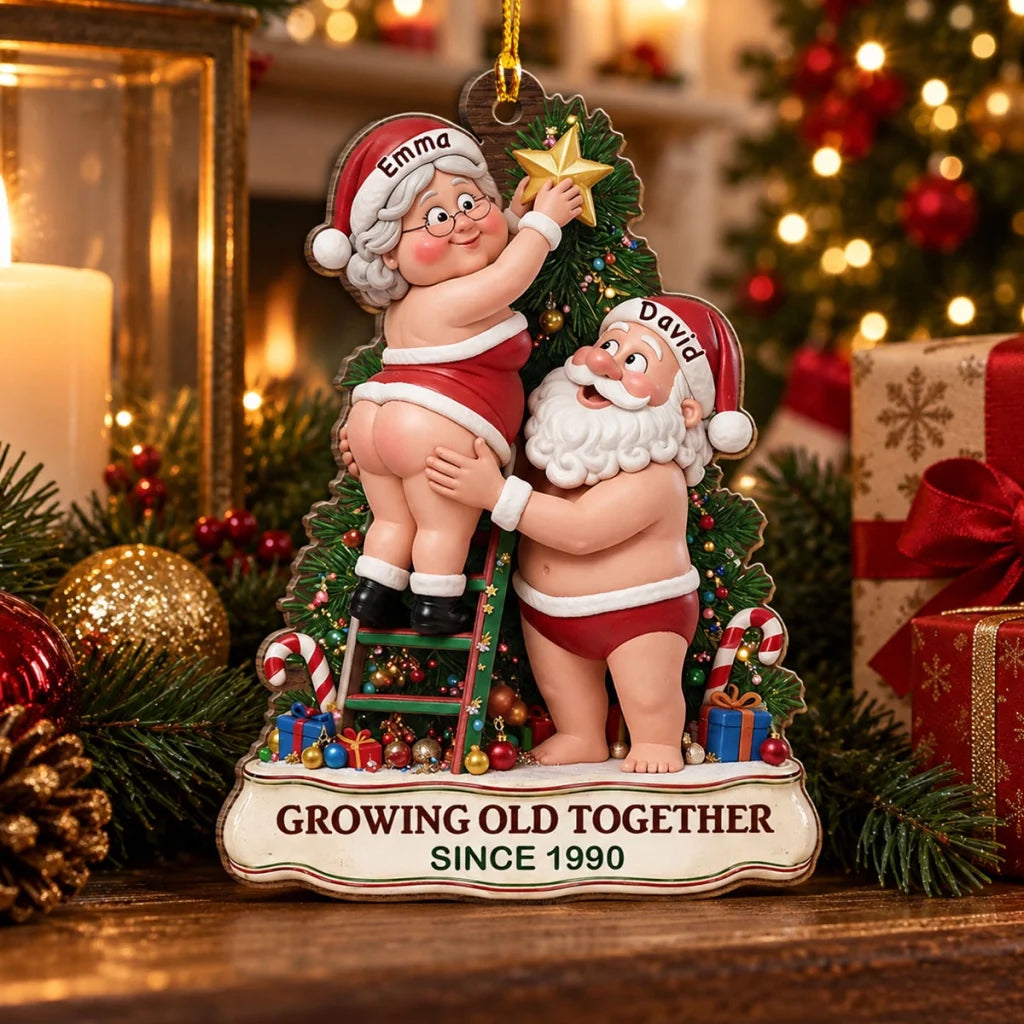 Growing Old Together Acrylic Ornament, Personalized Couple Placing a Tree Star, Creative Christmas Gift