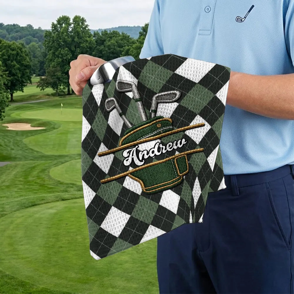 Personalized Golf Bag Towel, Embroidered-Look Waffle Weave Towel with Multiple Pattern Options