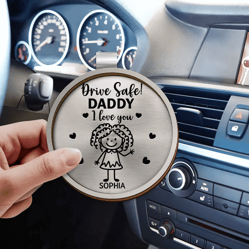Personalized Car Visor Clip with Drive Safe Daddy Message and Cute Stick Figure - Unique Gift for Dad