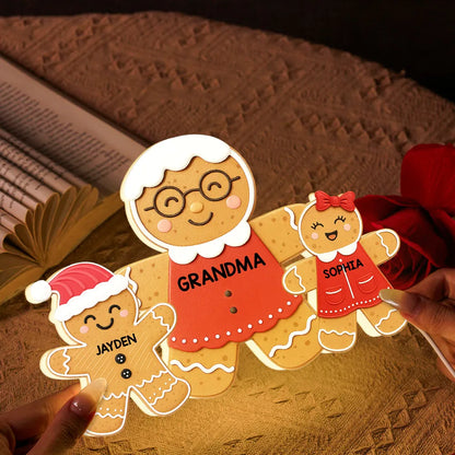 Acrylic Light Box - Gingerbread Grandma & Grandkids, Custom, Christmas Decor, Warm Glow Keepsake, Unique Gift for Grandma