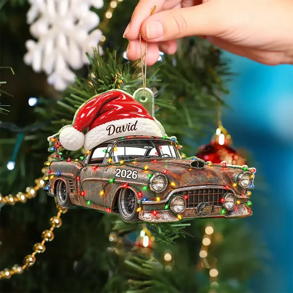 Personalized Acrylic Ornament, Festive Santa Hat Vehicle Keepsake, Creative Christmas Gift for Car & Bike Fans