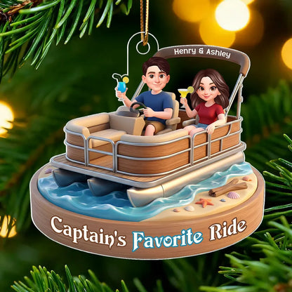 Acrylic Car Hanger Personalized Captain's Favorite Ride with Smiling Boat Couple, Cute Car Mirror Decor Gift for Couples