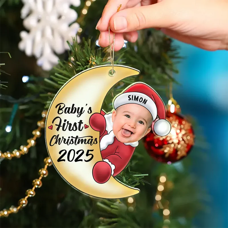 Acrylic Moon Ornament for Baby’s First Christmas, Personalized Keepsake Gift for New Parents