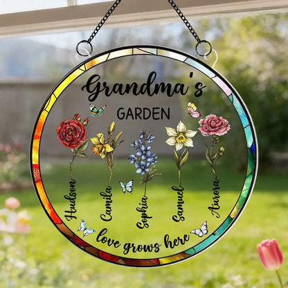 Grandma's Garden Love Grows Here Acrylic Suncatcher Ornament - Sunlight Reflection Window Decor, Thoughtful Personalized Gift