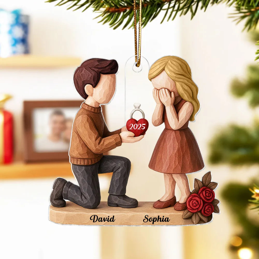 Engagement Acrylic Ornament with Kneeling Proposal & Roses, She Said Y ...