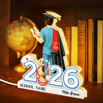 Personalized Graduation Acrylic Light Box for Nurse Senior, Warm Glow Bedroom Lamp, Unique Keepsake Gift