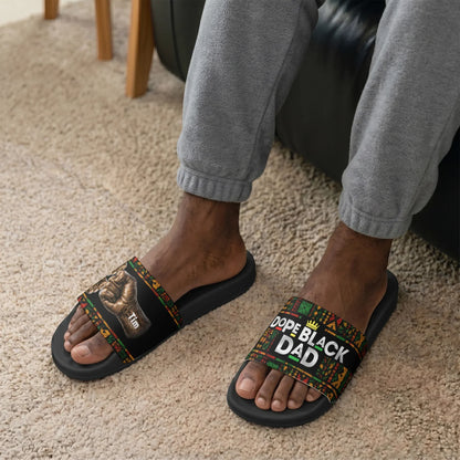 Personalized Men's Slide Sandals, Dope Black Dad Fist Bump Design, Unique Father's Day Gift for Dad