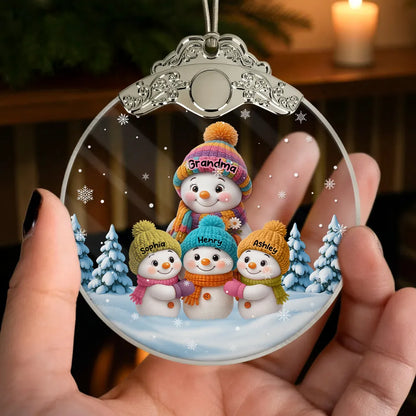 Snowman Family Silver Capped Glass Ornament – Heartwarming Holiday Gift for Grandma & Loved Ones