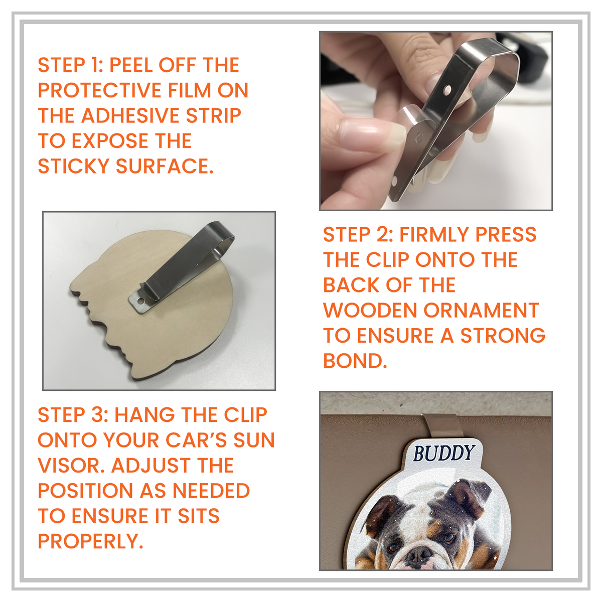 Personalized Wooden Car Visor Clip with Cute Dogs and 'Drive Safe We're Waiting At Home' Unique Gift for Pet Owners